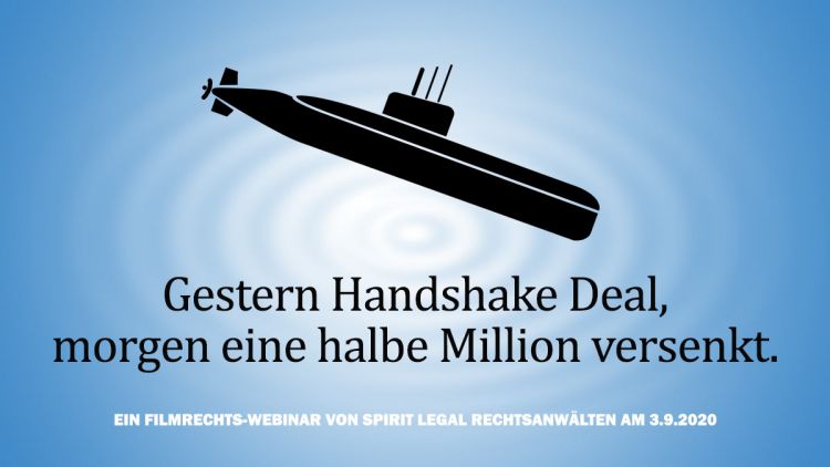 Gestern Handshake Deal, morgen eine halbe Million versenkt? Vermeiden Sie den B-Movie und nehmen Sie am Filmrechts-Webinar mit Spirit Legal Rechtsanwälten Dr. Jonas Kahl und Henning Fangmann teil.
