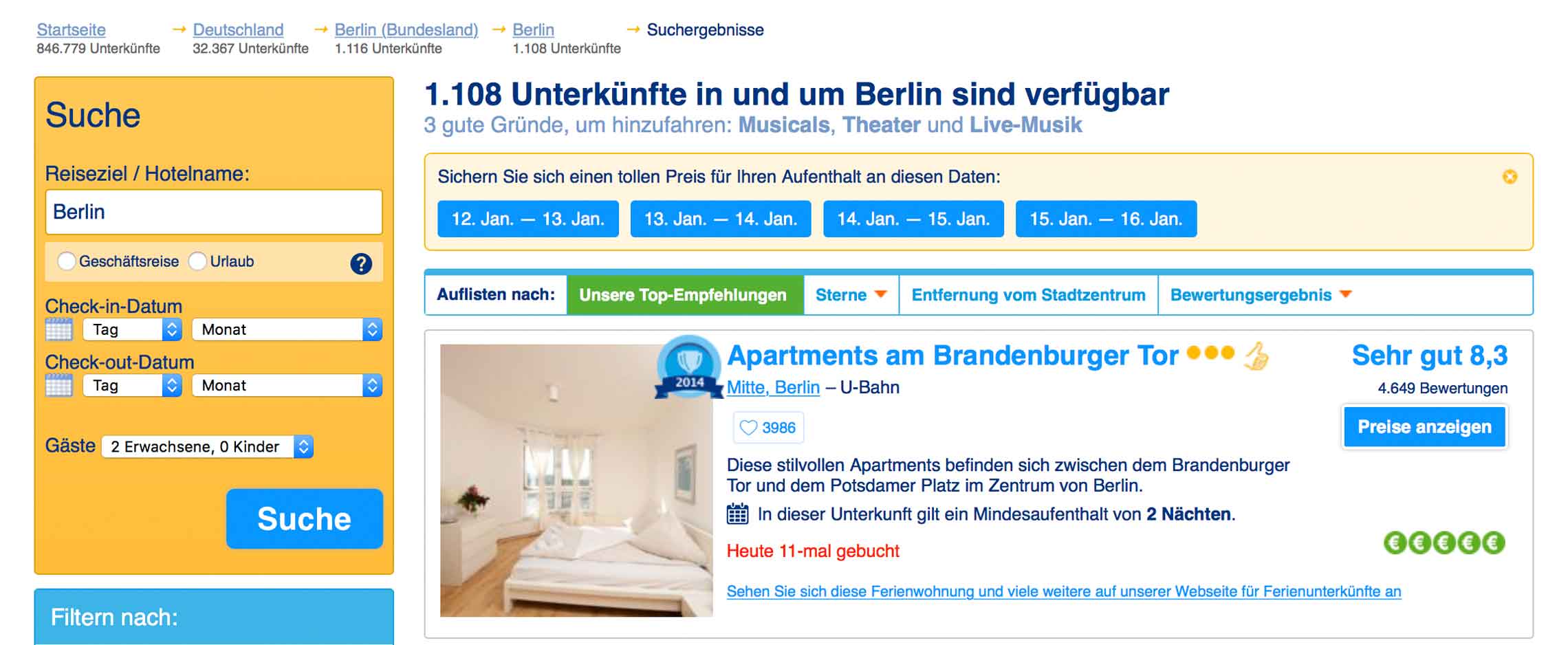 Trau, schau, wem: Hotelbuchung auf booking.com